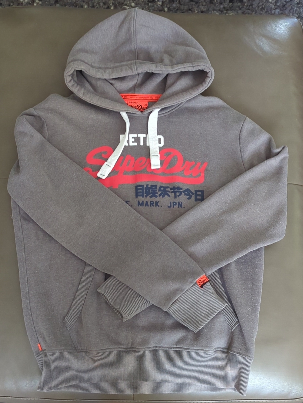 Superdry Gray Hoodie with Red and Navy Logo
